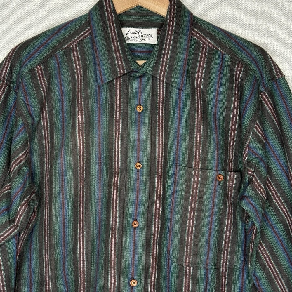 RARE VTG Sears Roebuck and Co. Flannel Shirt‎ Striped Mens Med Americana Rugged